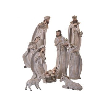 Whitewash Gold Nativity Set of 9