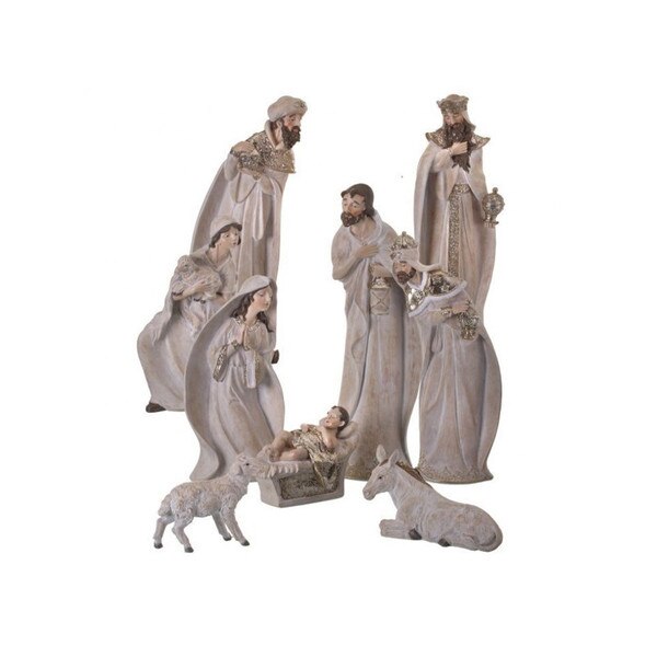 Whitewash Gold Nativity Set of 9