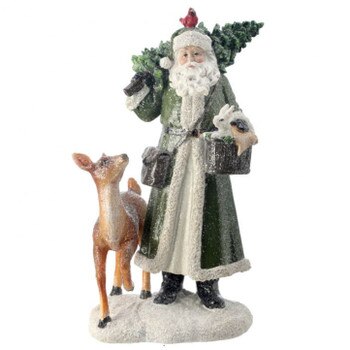 14in Green Coat Santa with Friends
