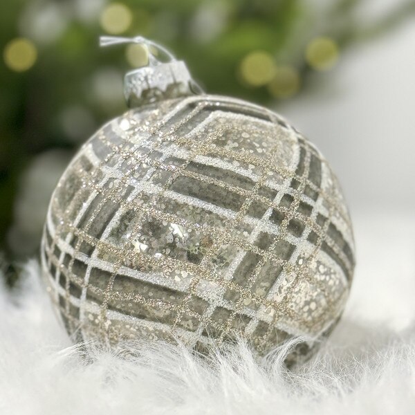 Glass Diagonal Plaid Ball Ornament2
