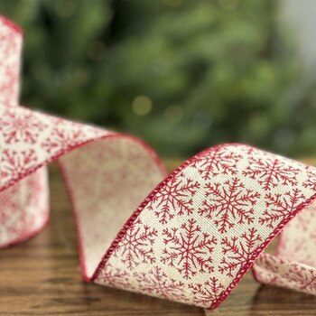 2.5IN Red Snowflake Linen Ribbon-1