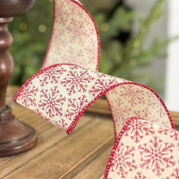 2.5IN Red Snowflake Linen Ribbon-2