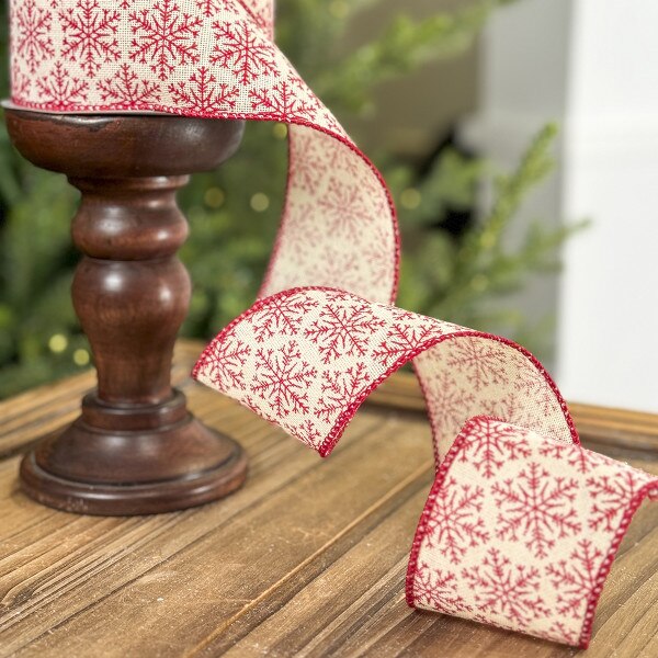 2.5IN Red Snowflake Linen Ribbon-3