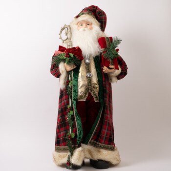 Red Plaid Santa With Staff