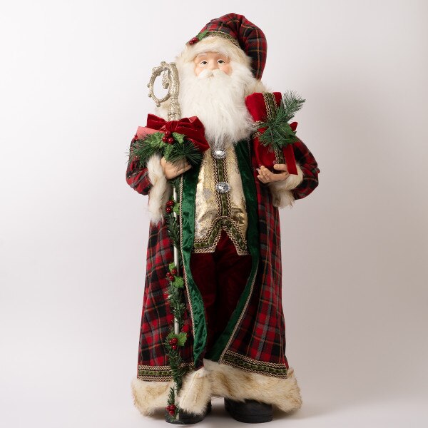 Red Plaid Santa With Staff