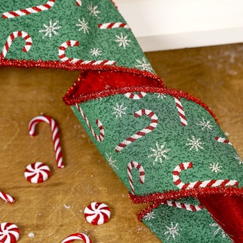 Green Snowflake Candy Cane Ribbon