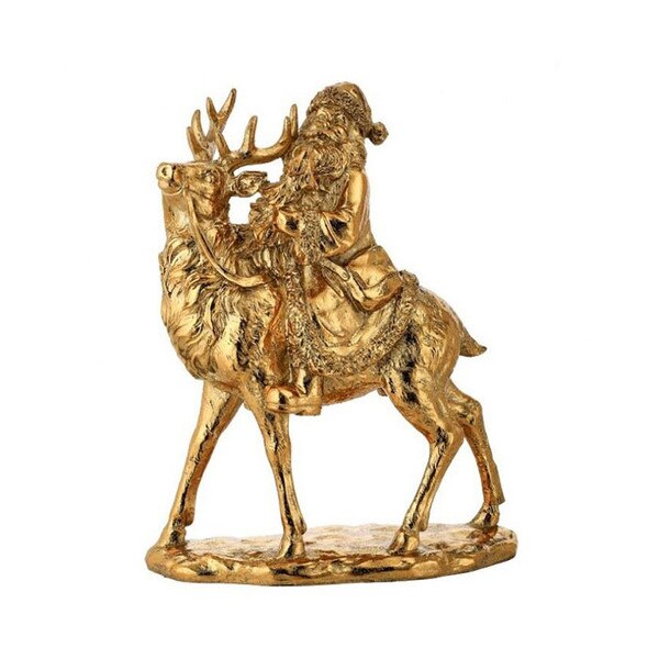 Gold Santa On Reindeer Figurine