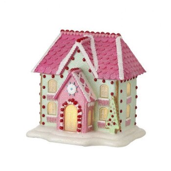 LED Green Pink Gingerbread House