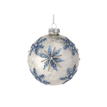 White Blue Snowflake Ball Ornament