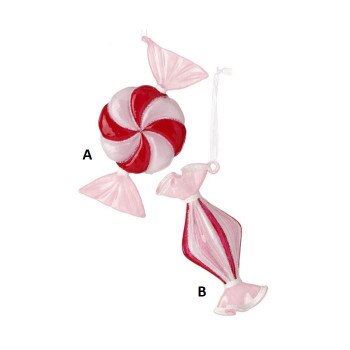 6in Red Pink Glass Candy Ornament