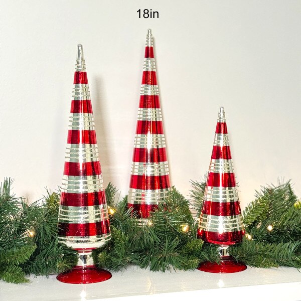 18 Inch Glass Red Silver Cone Tree2