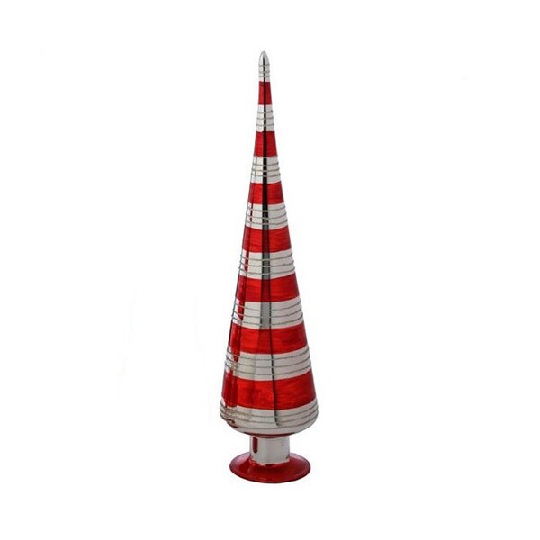 18 Inch Glass Red Silver Cone Tree3