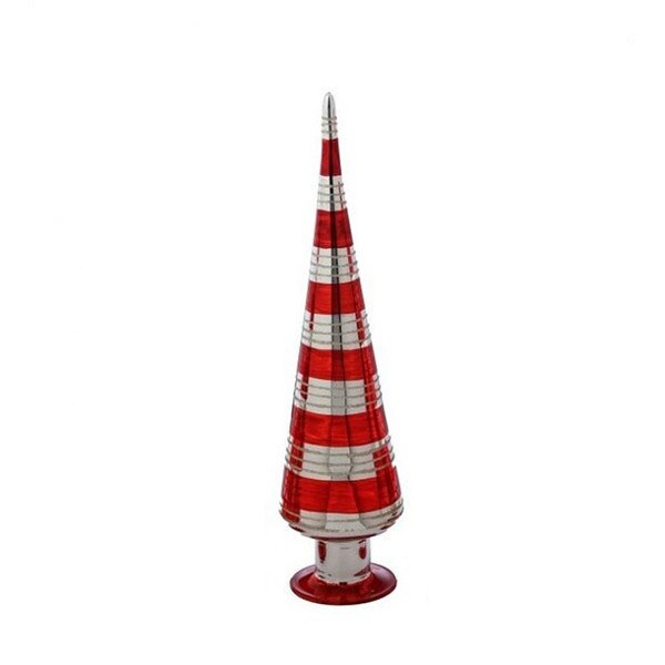 14 Inch Glass Red Silver Cone Tree3