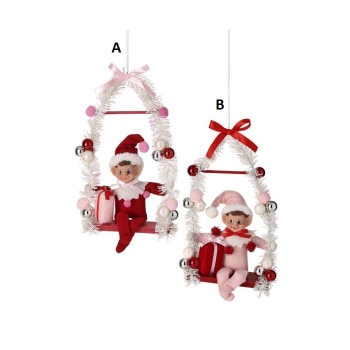 12in Red Pink Pixie Elf on Tinsel S