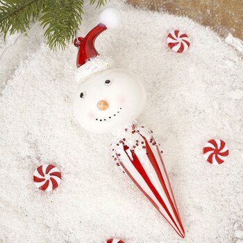 8in Glass Candy Snowman Ornament-1