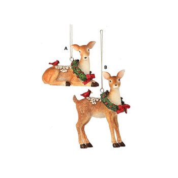 Deer Cardinal Snow Ornament
