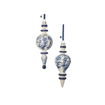 Blue White Floral Finial Ornament