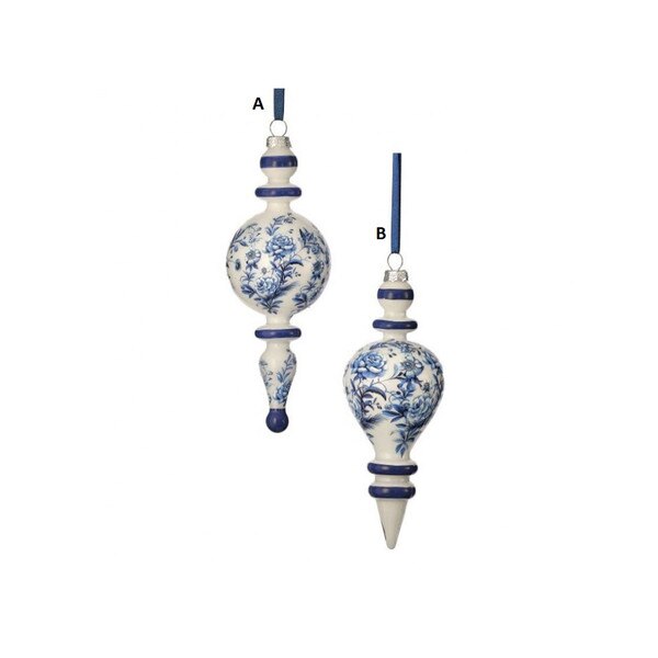 Blue White Floral Finial Ornament