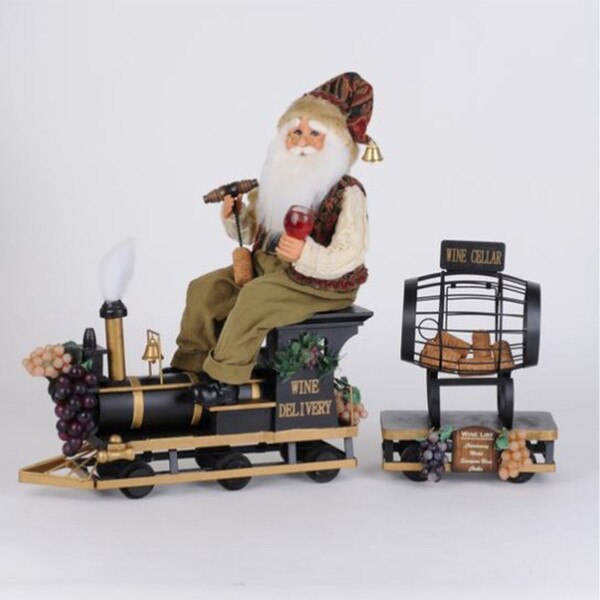 Wine Delivery Train Santa 2pc Set