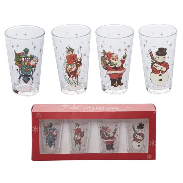 20oz Glass Christmas Tumbler Set Of