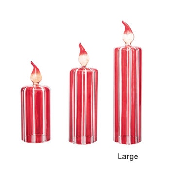 Red White Glass Stripe Candle Large
