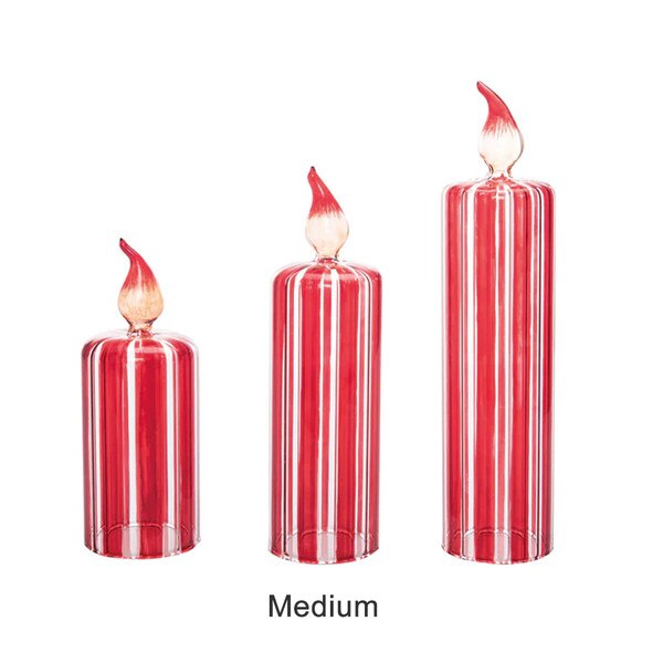 Red White Glass Stripe Candle Mediu