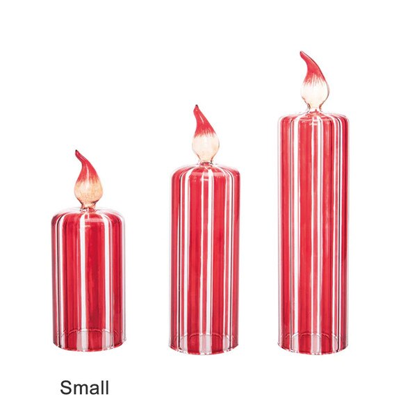 Red White Glass Stripe Candle Small