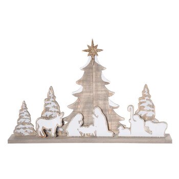 Wood Metal Mantel Nativity