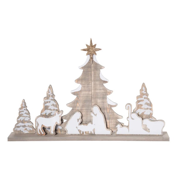 Wood Metal Mantel Nativity